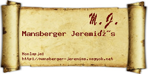 Mansberger Jeremiás névjegykártya